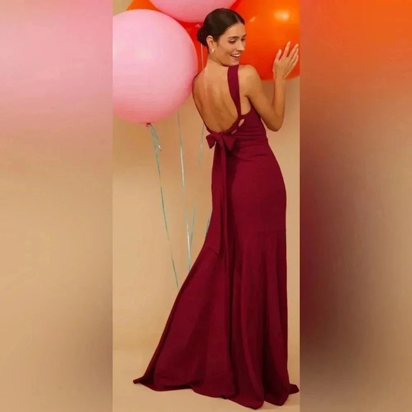 Altar'd State Senna Luxe Crepe Dress Cabernet NWT - Picture 6 of 8